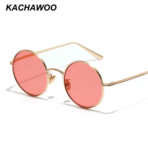 Kachawoo Small Round Sunglasses Women Gold Metal Frame Yellow Red Circle Sun Glasses Men Retro