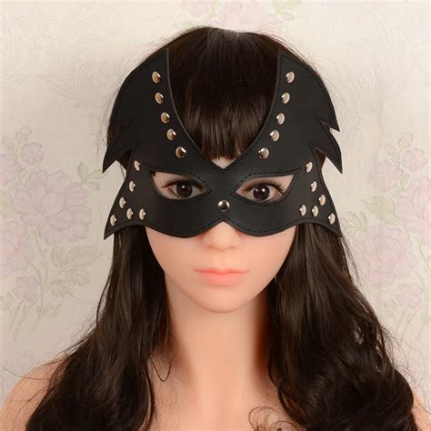 Sexy Black Rivet Adult Games Mask Sex Toys Eyepatch Mask Blindfold Sex Products Cat Shape Open