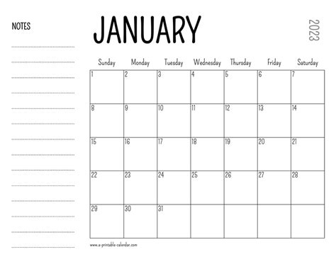 January 2023 Printable Calendar A Printable Calendar