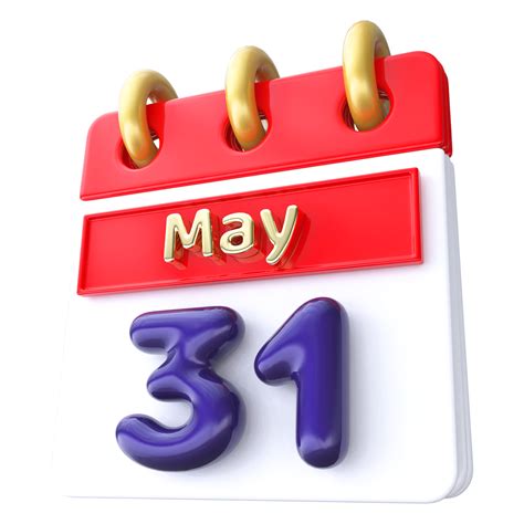 May 31st Calendar 3d Render 34339273 Png