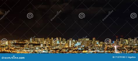 Panorama Aerial View Of Honolulu City Lights Stock Image Image Of