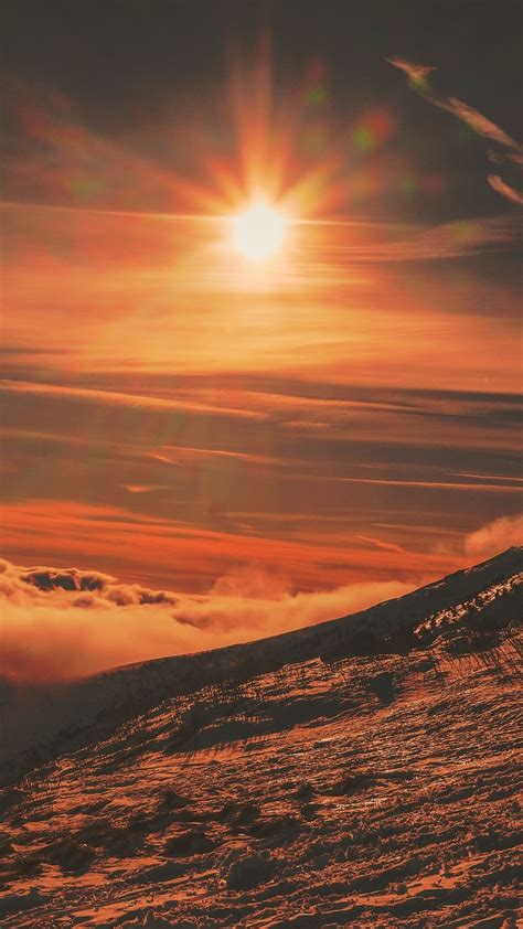 Mountains Sunset Sky Snow Wallpaper Background Iphone Scenery