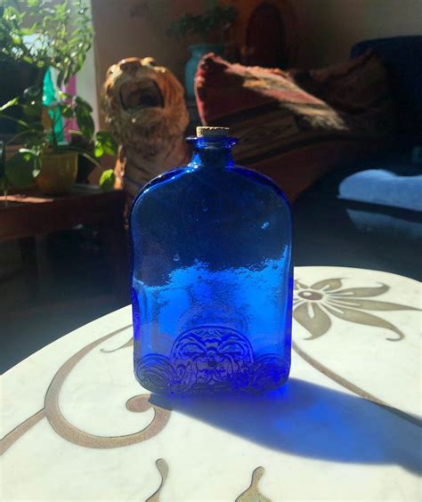 Floral Patterned Antique Vintage Cobalt Blue Glass Etsy Uk In 2023 Apothecary Bottles