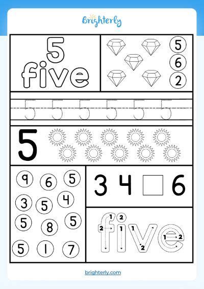 Number 5 printable worksheets