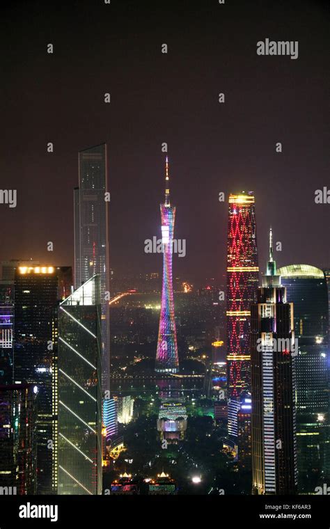 Night View Of Guangzhou City Buildingguangdong Provincechina Stock