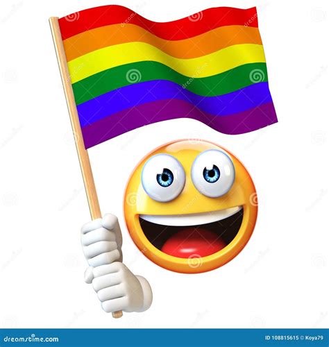 Emoji Holding LGBT Flag Emoticon Waving Rainbow Color Flag 3d