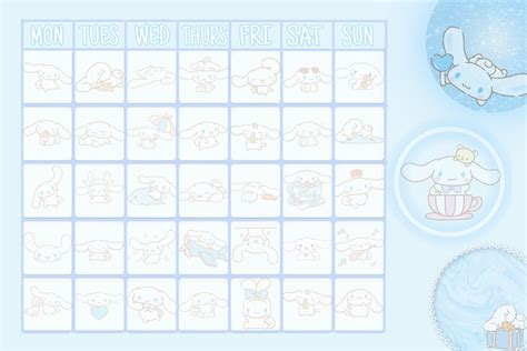 Cinnamoroll Calendar Calendario Para Escribir Horario De Clases