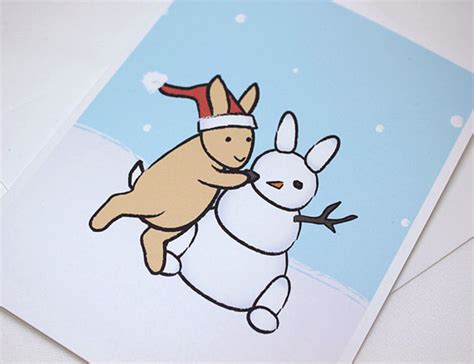 bunny christmas card set snowman rabbit cards set of 6 etsy