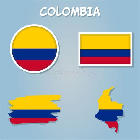 Colombia Vector Set Detailed Country Shape With Region Borders Flags