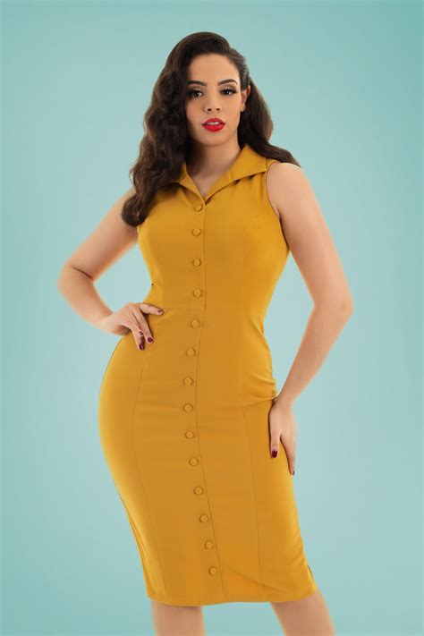 50s Margo Wiggle Dress In Mustard
