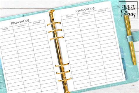 Password Tracker Printable for A5 planners (271320) | Inserts | Design ...
