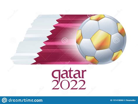 Qatar 2022 World Cup Emblem With Flag And Soccer Ball Editorial Image