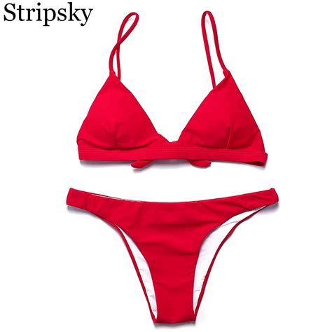 stripsky bikinis 2018 swimsuit women bikini set solid color bodysuit sexy brazilian bikini low