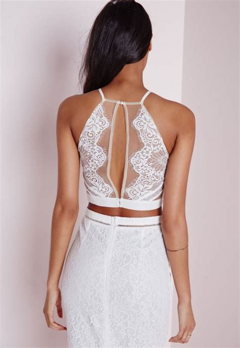 Lyst Missguided Mesh Lace Crop Top White In White