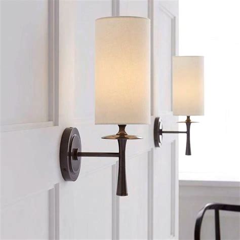 Aerin Drunmore Single Sconce Bronze Wall Light With White Linen Shade