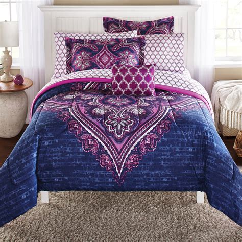 … bed sets purple winter bedding. Mainstays Grace Medallion Purple Bed in a Bag Complete ...