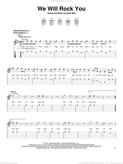 Queen We Will Rock You Sheet Music For Guitar Solo Easy Tablature