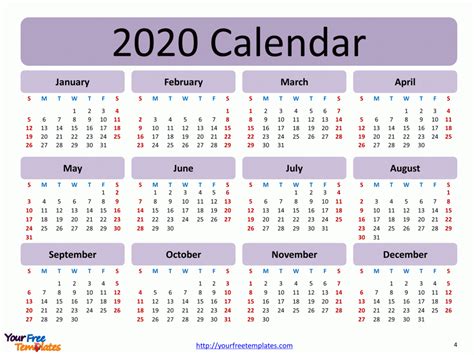 Printable Calendar 2020 Template Free Powerpoint Templates