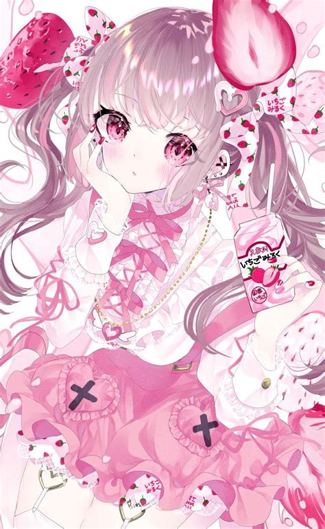 An Anime Girl With Long Hair And Pink Dress Holding A Heart Shaped