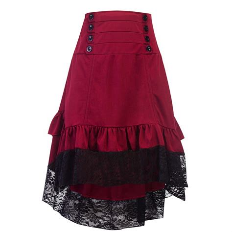 women s burgundy victorian gothic steampunk skirt sexy party irregular wine red ruffles vintage