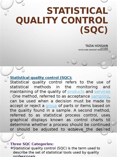 Statistical Quality Control Sqc Tazia Hossain Pdf Statistics Mean