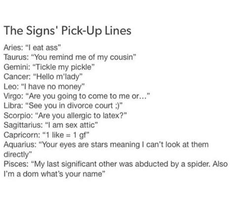 Zodiac Pick Up Lines Pick Up Lines Horoscope Signs Gemini