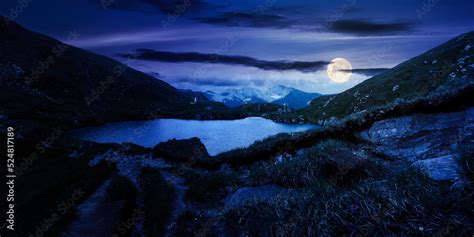 Mountain Landscape With Lake In Summer At Night Beautiful Travel