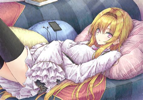 Anime Dress Anime Girls The Artwork Lying On Back Blonde Purple