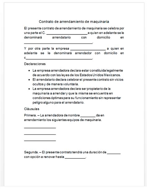 Documento Contrato De Arrendamiento Pdf Para Imprimir