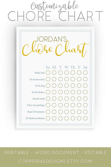 Editable Kids Chore Chart Printable Etsy Kids Chore Chart Printable