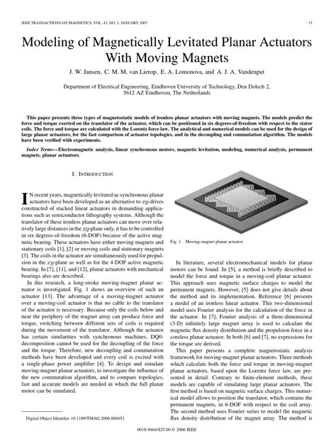 Pdf Modeling Of Magnetically Levitated Planar Actuators With Moving