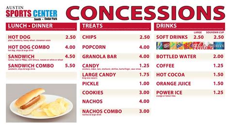 Concession Stand Food Snack Stand Concession Stand Menu