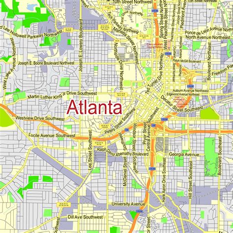 Atlanta Georgia Us Printable Editable Pdf Layered Vector Map Artofit