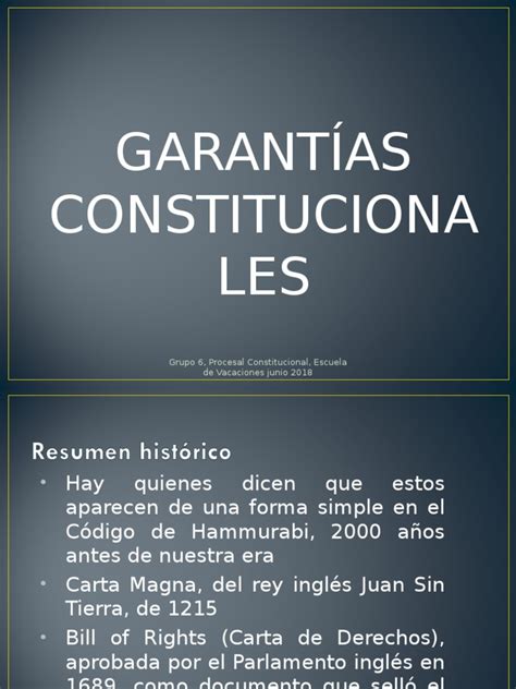 Presentación Garantías Constitucionales Derecho Constitucional Constitución