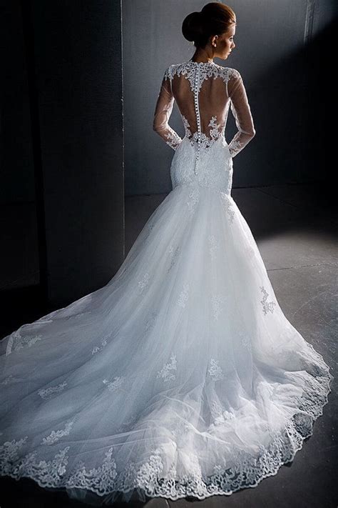 Wedding dress tulle appliques long sleeves backless bridal gown item description * dress material:tulle+lace * back design :zipper important notes: Stunning Lace Wedding Dress.Long Sleeves Wedding Dress ...