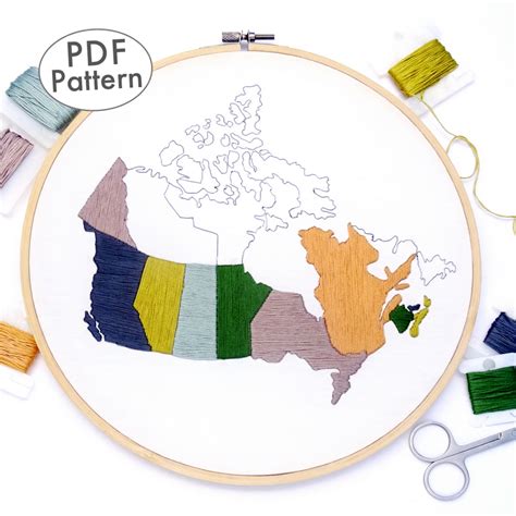 Canada Travel Map Hand Embroidery Pattern - Wandering Threads Embroidery