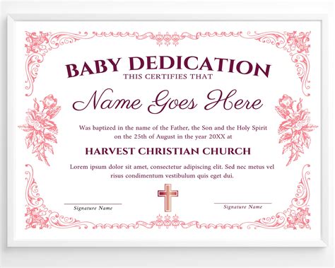 Baby Dedication Certificate Template Child Dedication Certificate Pink