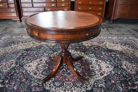 Lot Leather Topped Mahogany Drum Table