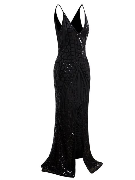 1920s Long Slit Prom Dresses Deep V Neck Sequin Mermaid Bridesmaid Evening Dress Buy Online In