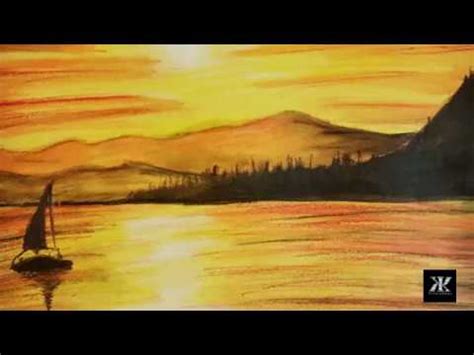 Sunrise Scenery Drawing With Oil Pastels - scenery For oil painting, pastel drawing, stained wood and transparent effects.