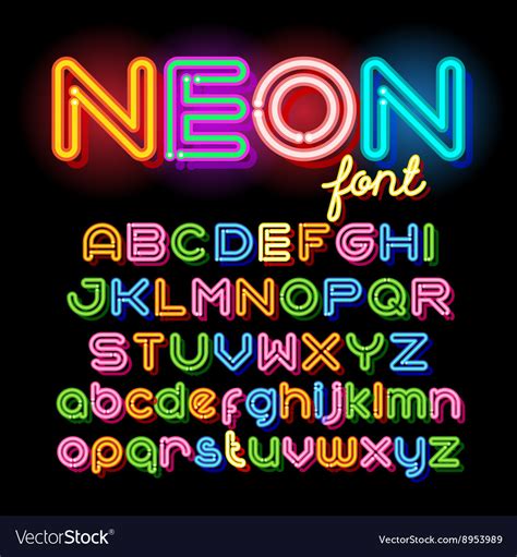 Round Neon Font Royalty Free Vector Image Vectorstock