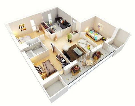 Find your ideal space among floor plans ranging from 648 to 1,384 square feet. 20 Designs Ideas for 3D Apartment or One-Storey Three ...