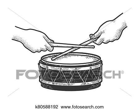 Hands Play On Drum Sketch Engraving Vector Illustration T Shirt