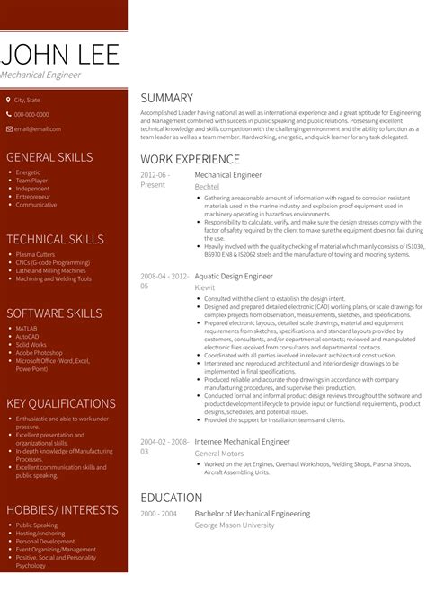 We have the industry best resume example and writing tip with the most trending skillset are you a mechanical engineer and looking for a more challenging job? Mechanical Design Engineer - Resume Samples and Templates | VisualCV
