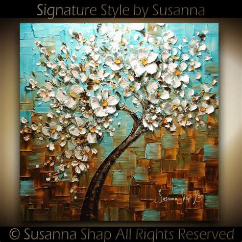 Original Large Tree Painting Abstract White Cherry Blossom