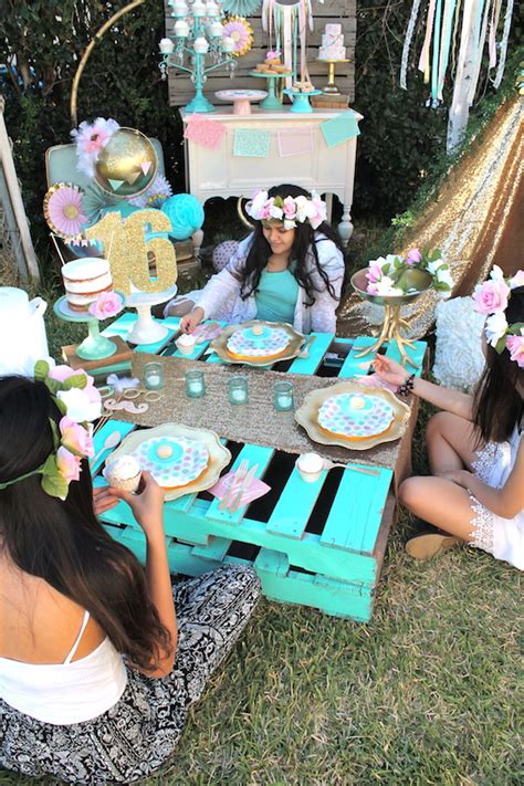 For example, if the theme includes dancing, consider a night party. Boho Themed Sweet 16 Party - LAURA'S little PARTY