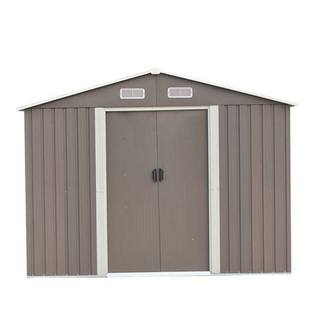 8x6 Ft Outdoor Storage Shed Yard Garden Steel Tool House Brown You