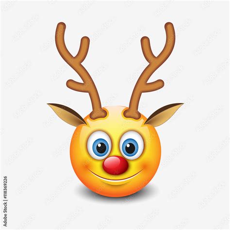 Red Nose Reindeer Emoticon Emoji Character Smiley Stock Vector