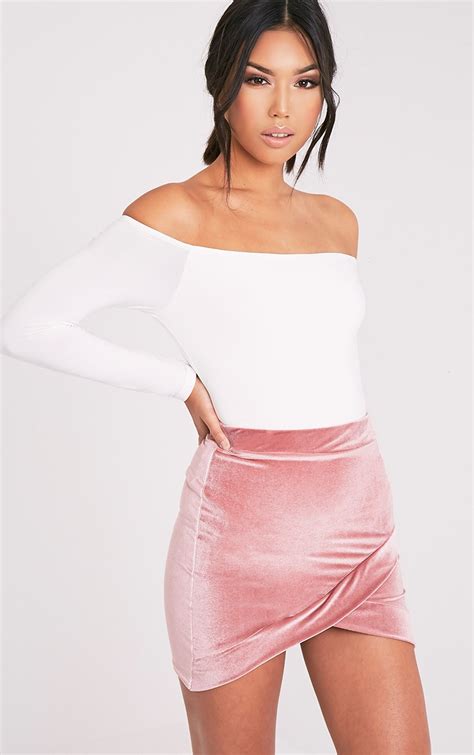 Gabriella Dusty Pink Velvet Asymmetric Mini Skirt Skirts