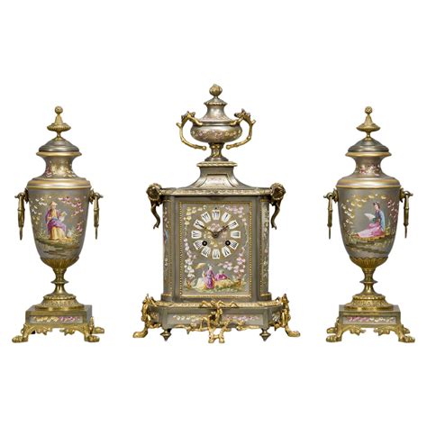Fine Napoléon Iii Gilt Bronze Mounted Porcelain Clock Garniture Circa